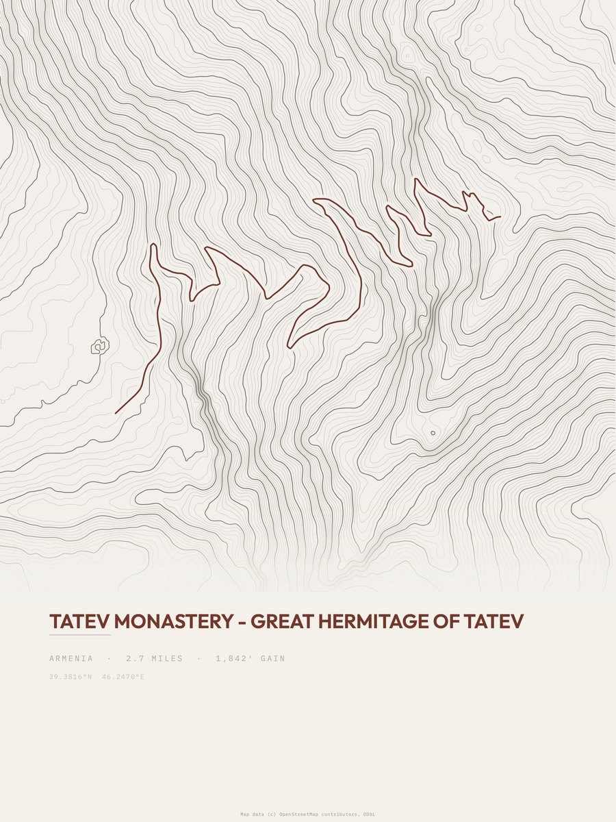 Tatev Monastery topographic trail print