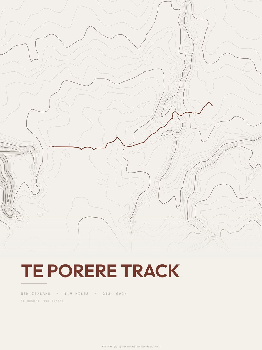 Te Porere Track topographic trail print