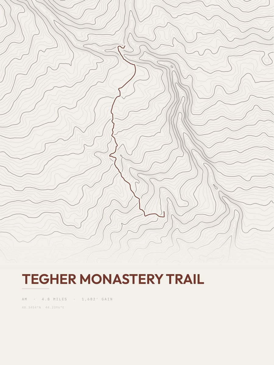 Tegher Monastery Trail topographic trail print