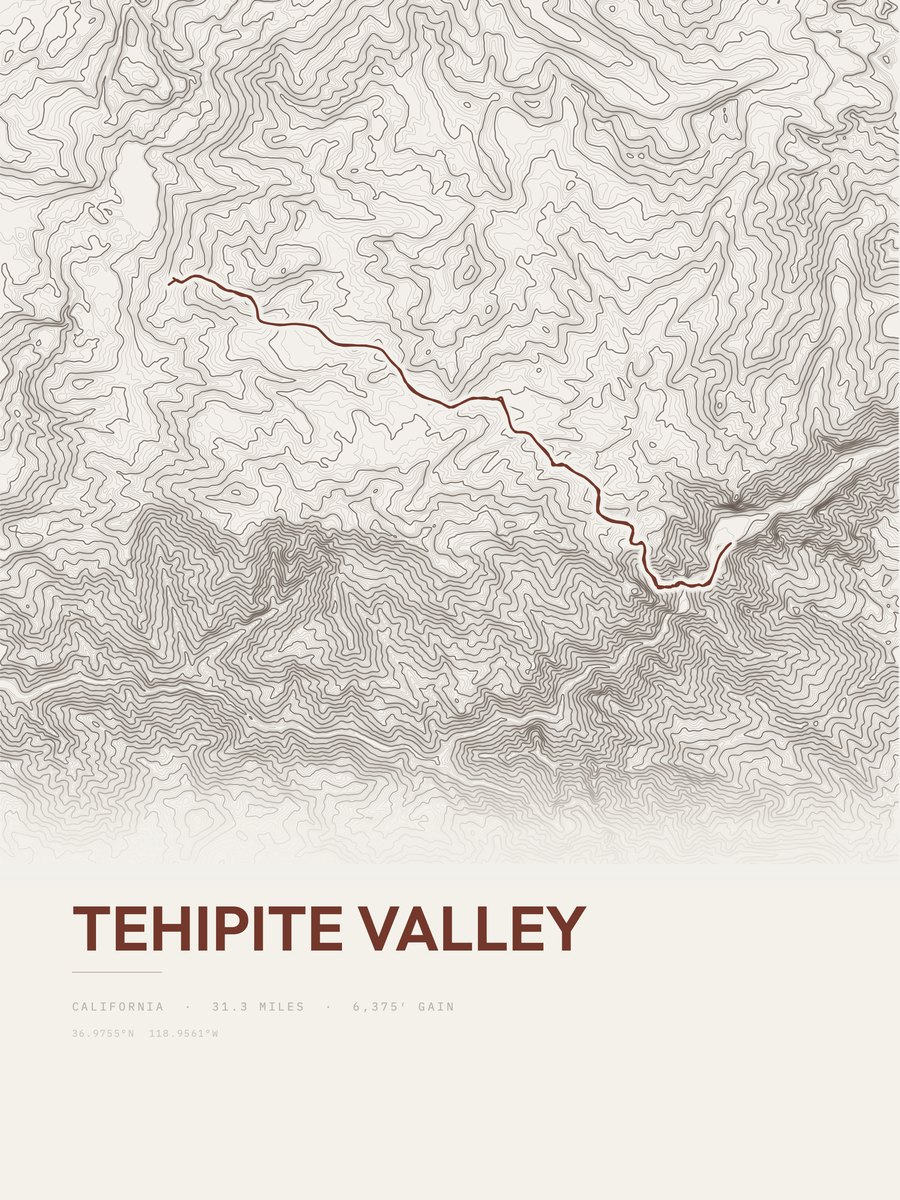 Tehipite Valley topographic trail print