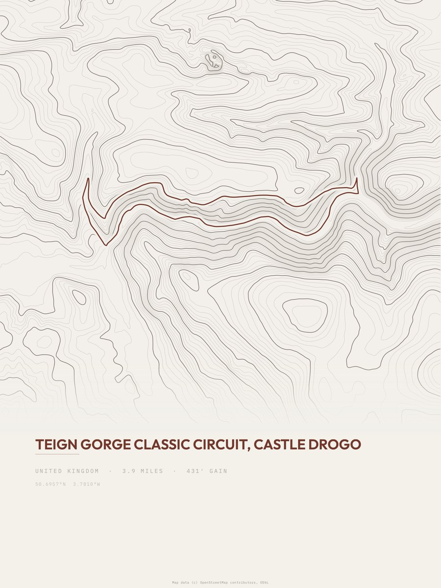 Teign Gorge Classic Circuit topographic trail print