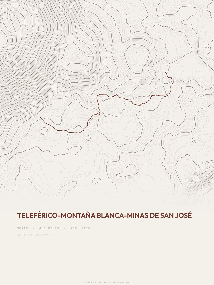 Teleférico to Minas de San José topographic trail print