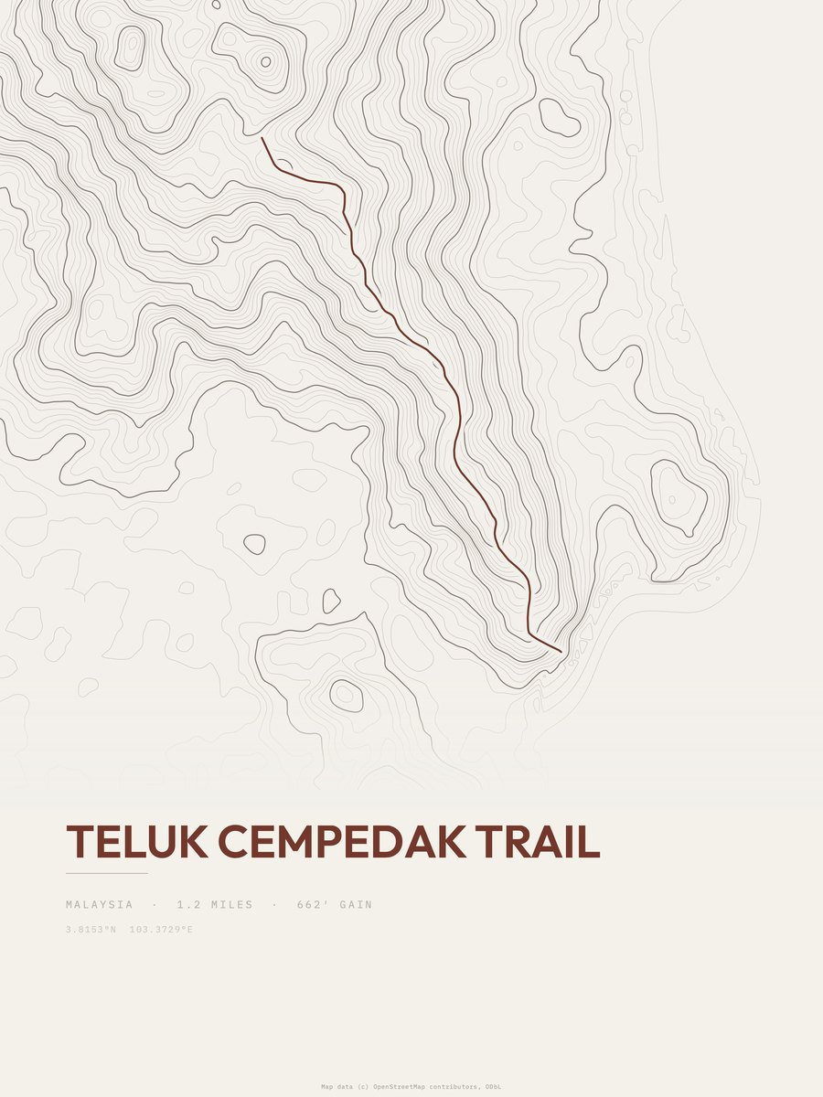 Teluk Cempedak Trail topographic trail print