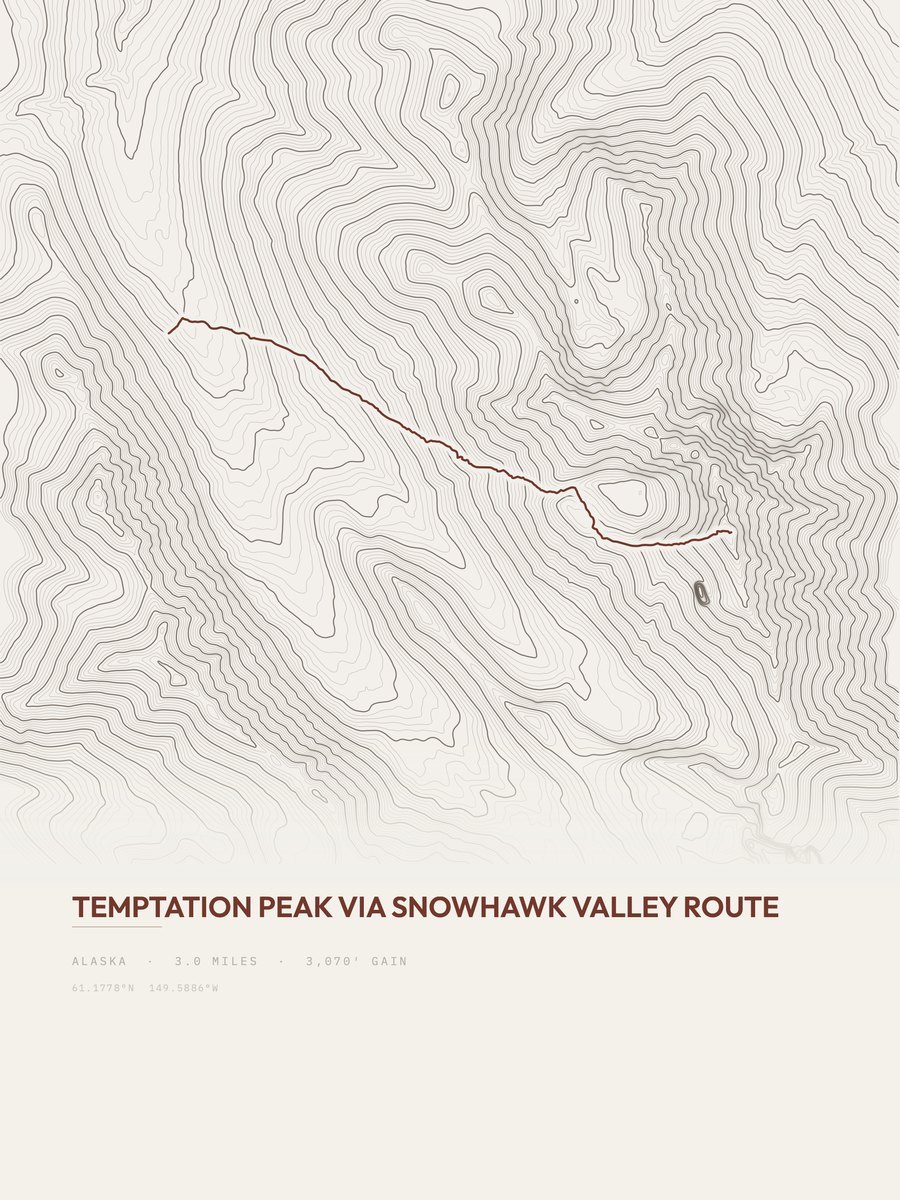 Temptation Peak topographic trail print