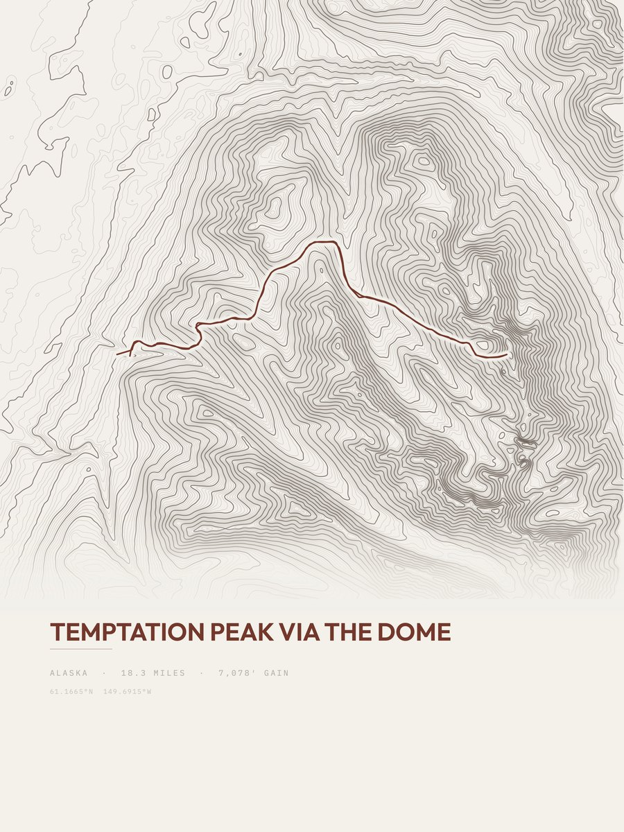 Temptation Peak topographic trail print