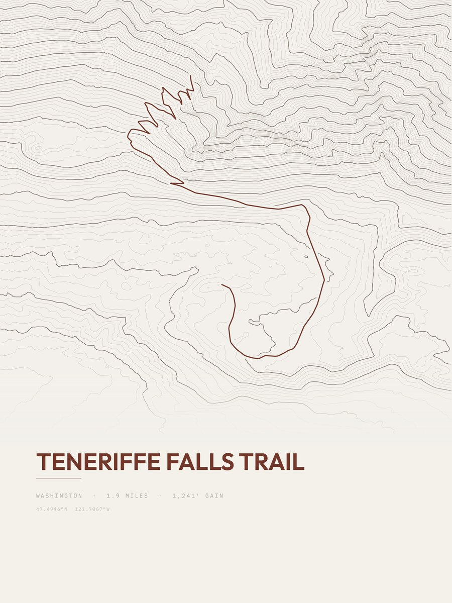 Teneriffe Falls Trail Topographic print