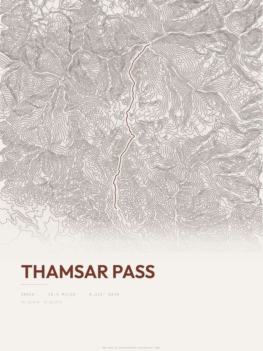 Thamsar Pass topographic trail print