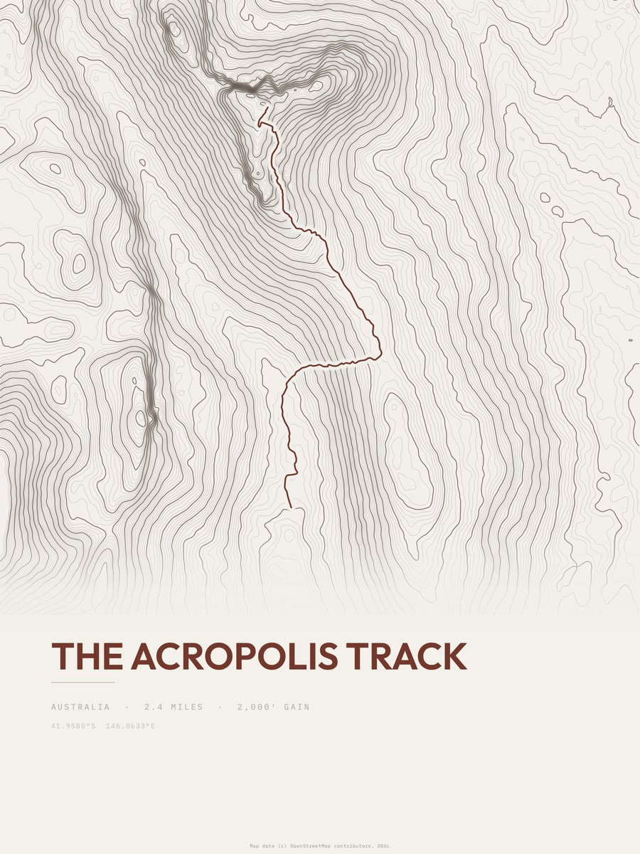 The Acropolis Track topographic trail print
