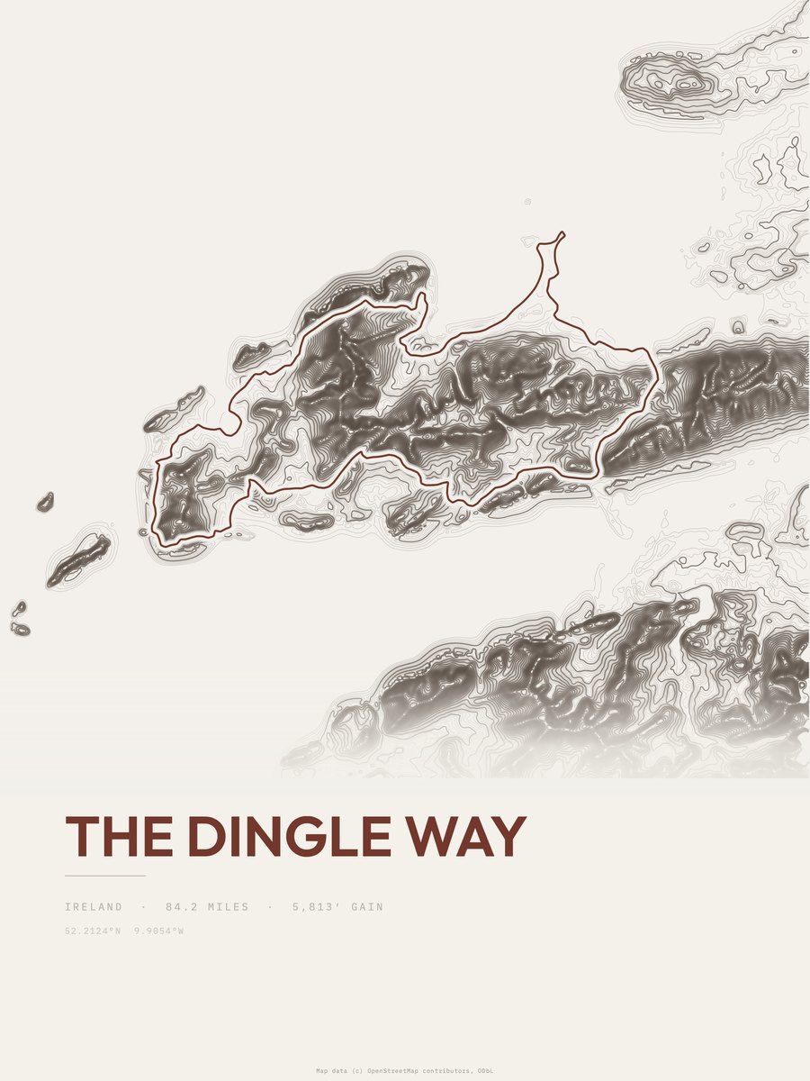 The Dingle Way topographic trail print