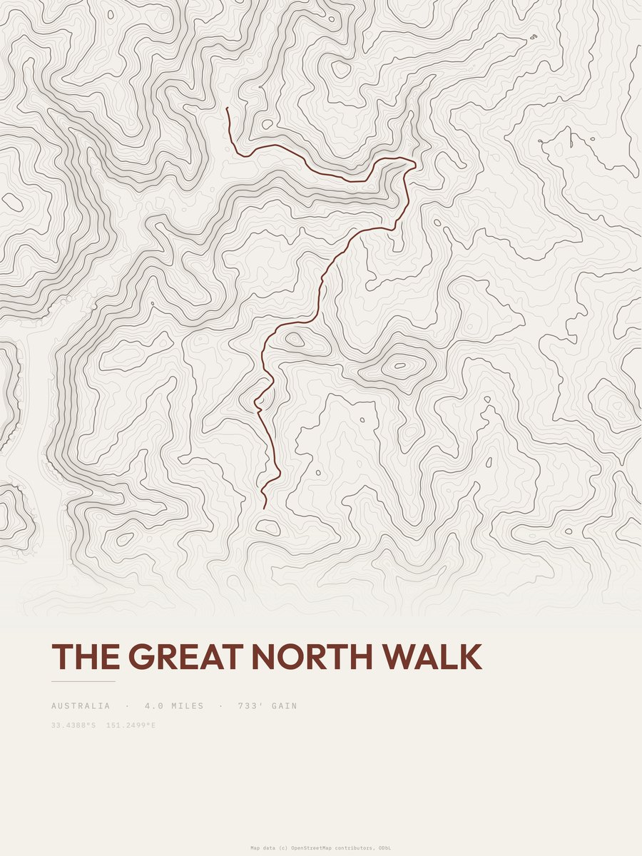 The Great North Walk topographic trail print