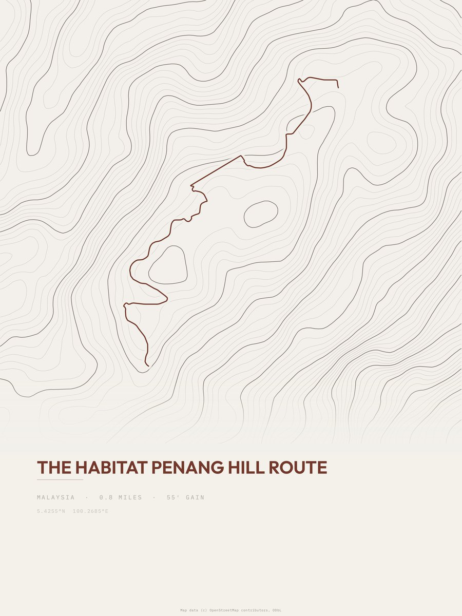 The Habitat Penang Hill Route topographic trail print