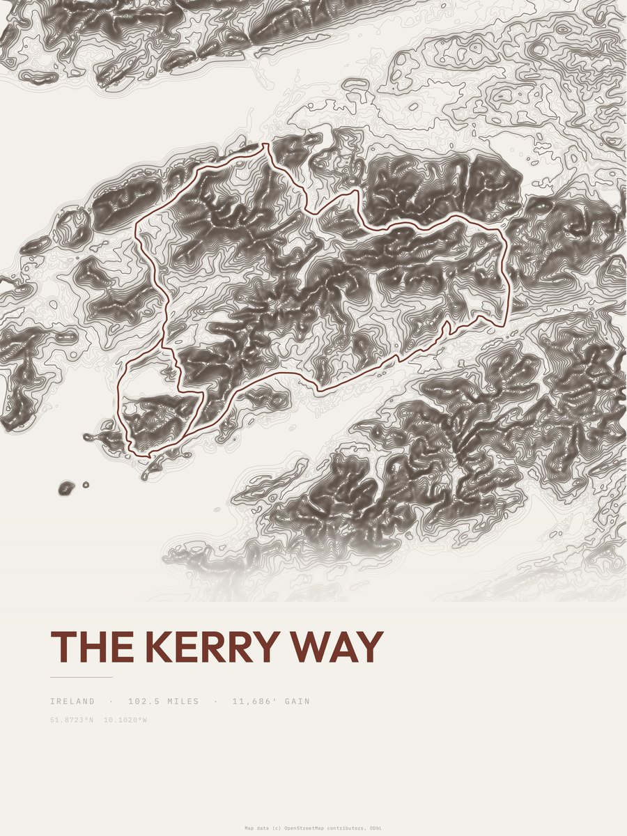 The Kerry Way topographic trail print