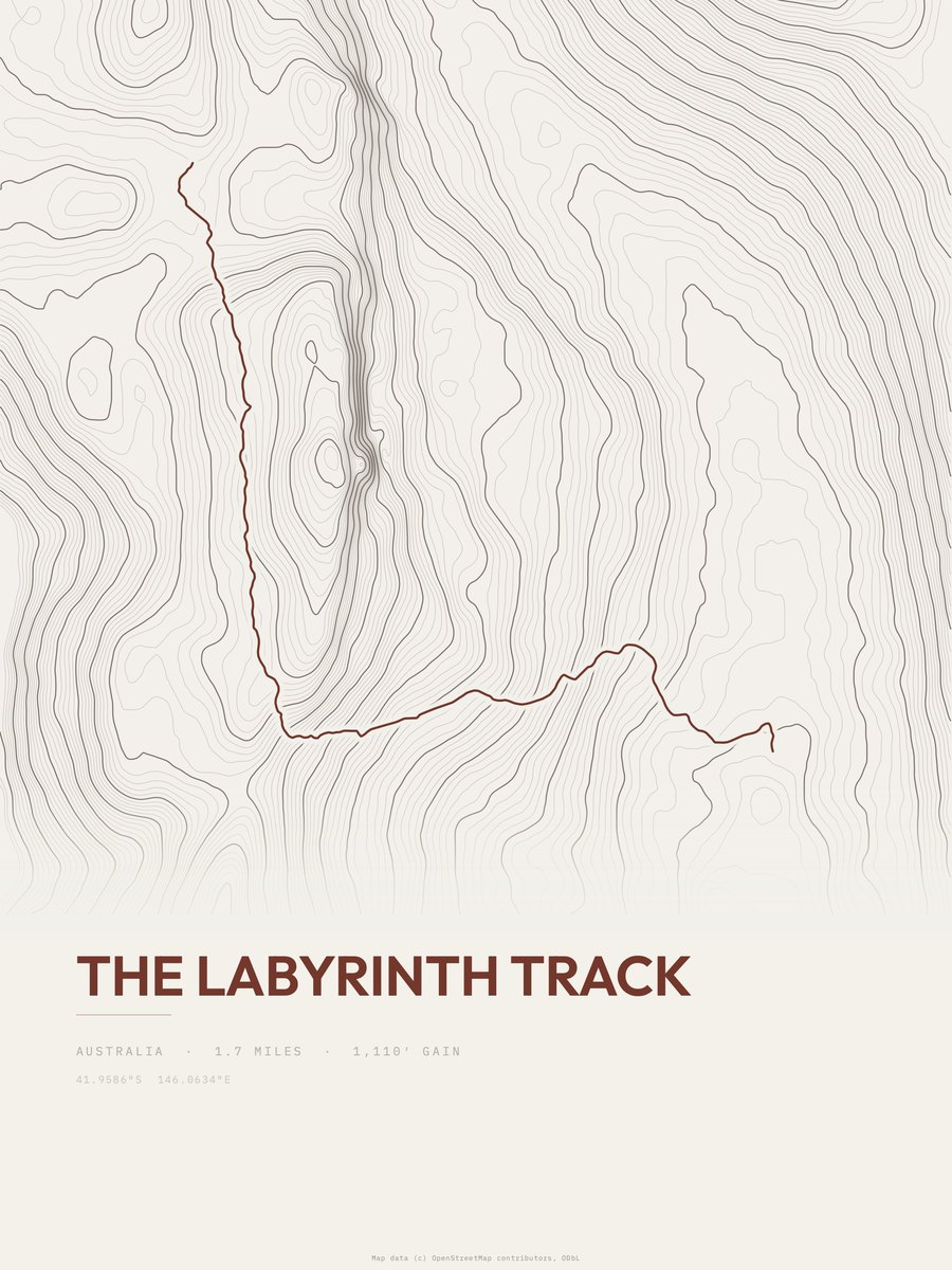 The Labyrinth Track topographic trail print
