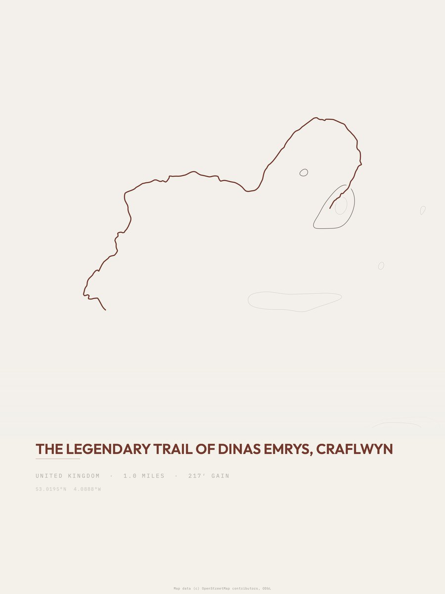 Dinas Emrys topographic trail print
