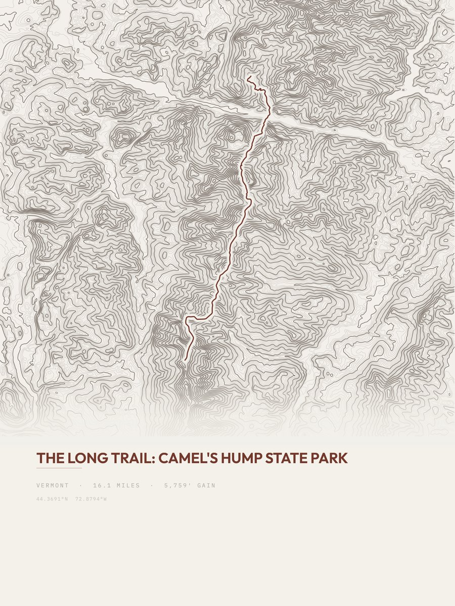 The Long Trail topographic trail print
