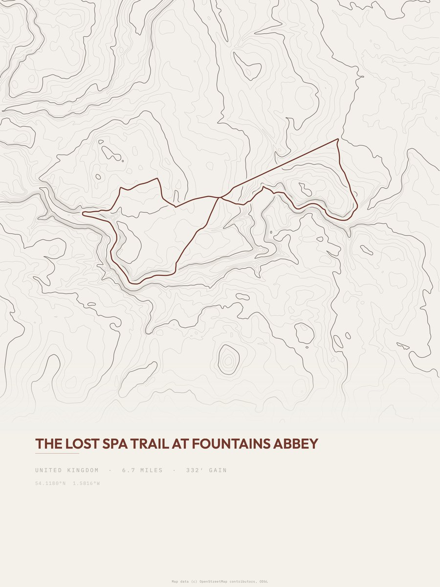 The Lost Spa Trail topographic trail print