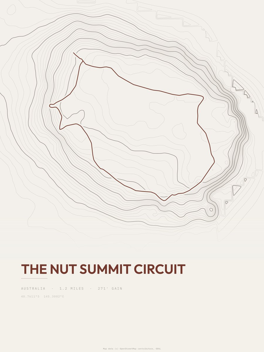 The Nut Summit Circuit topographic trail print