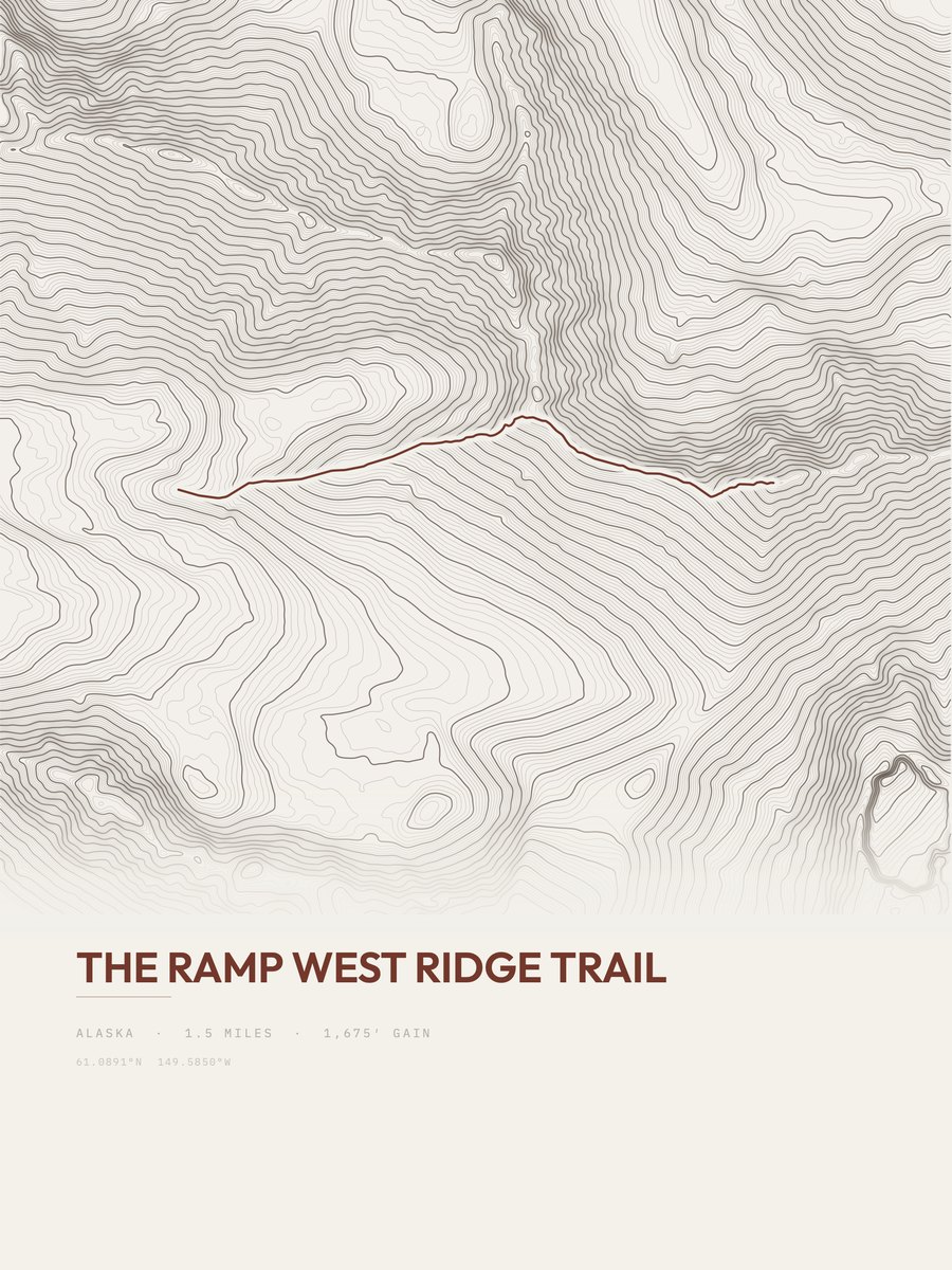 The Ramp West Ridge Trail topographic trail print