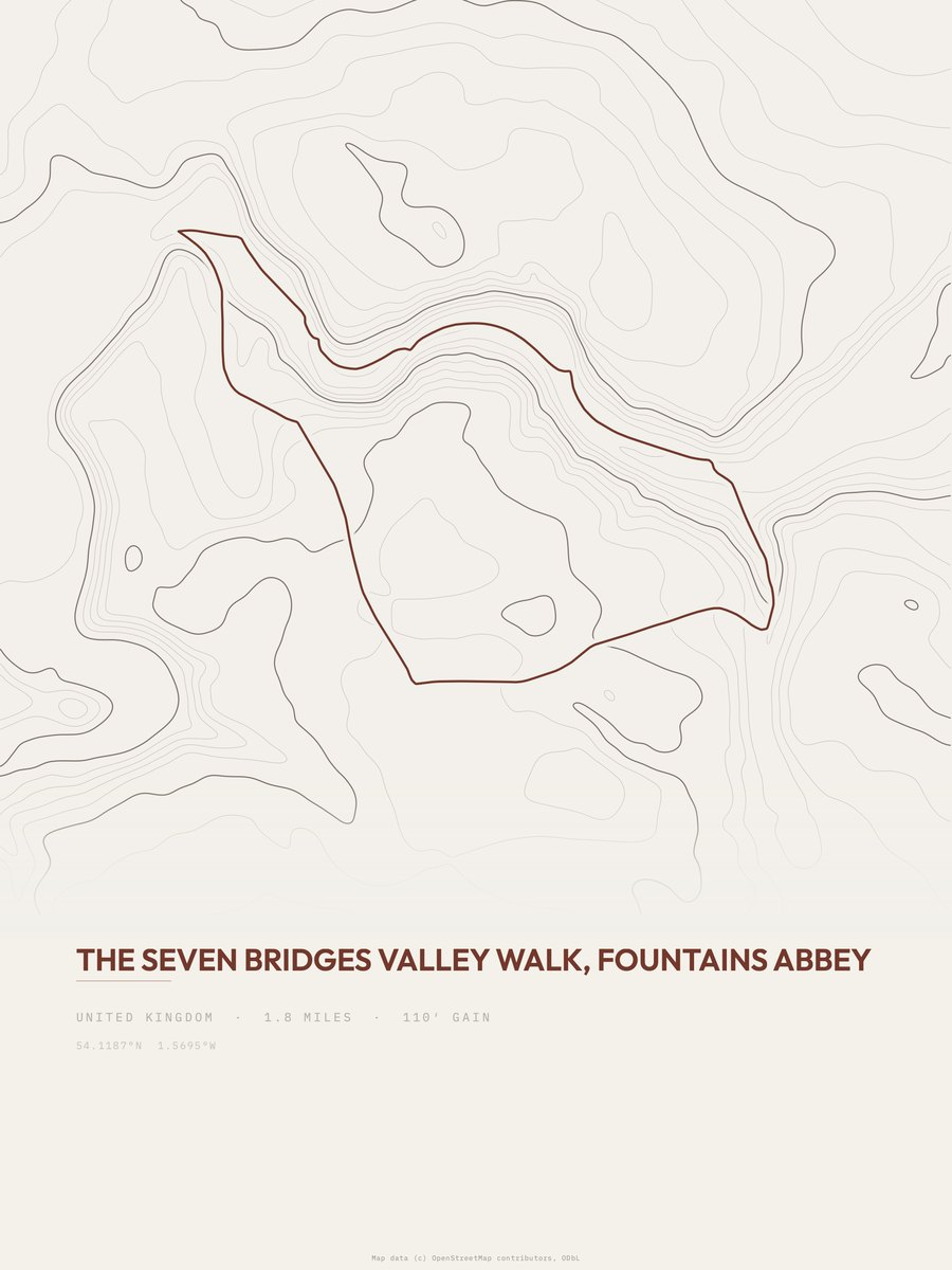 The Seven Bridges Valley Walk topographic trail print