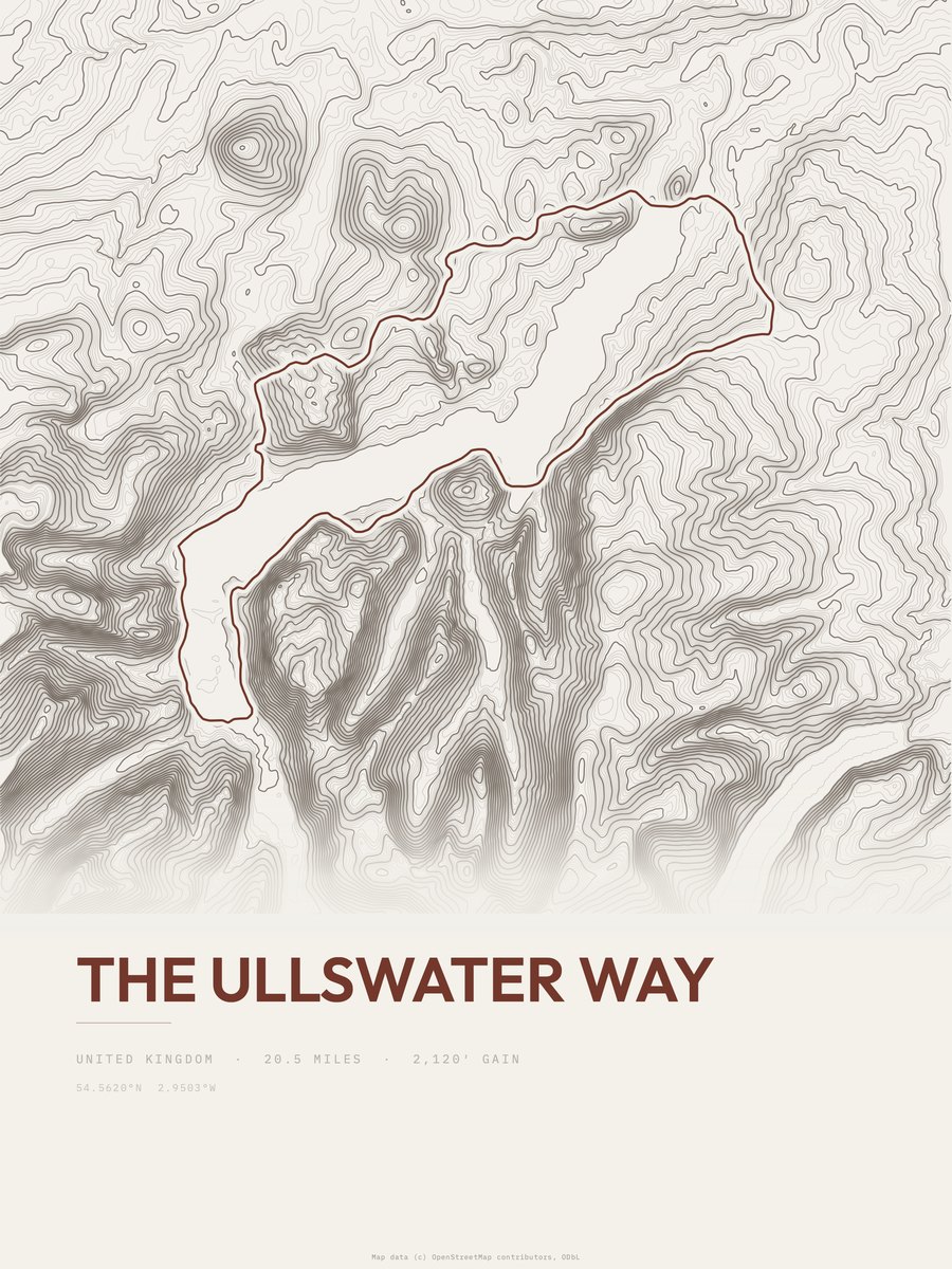 The Ullswater Way topographic trail print