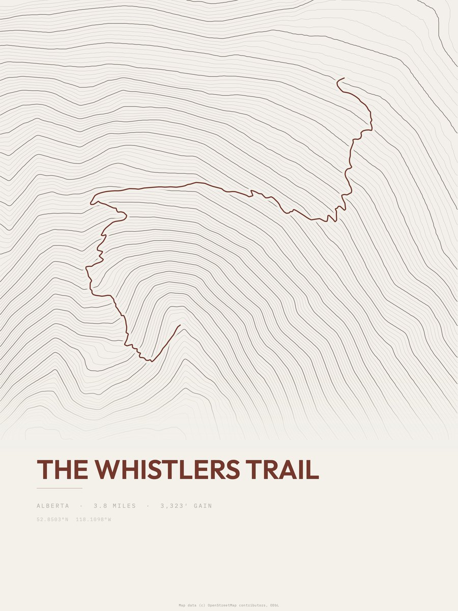 The Whistlers Trail topographic trail print
