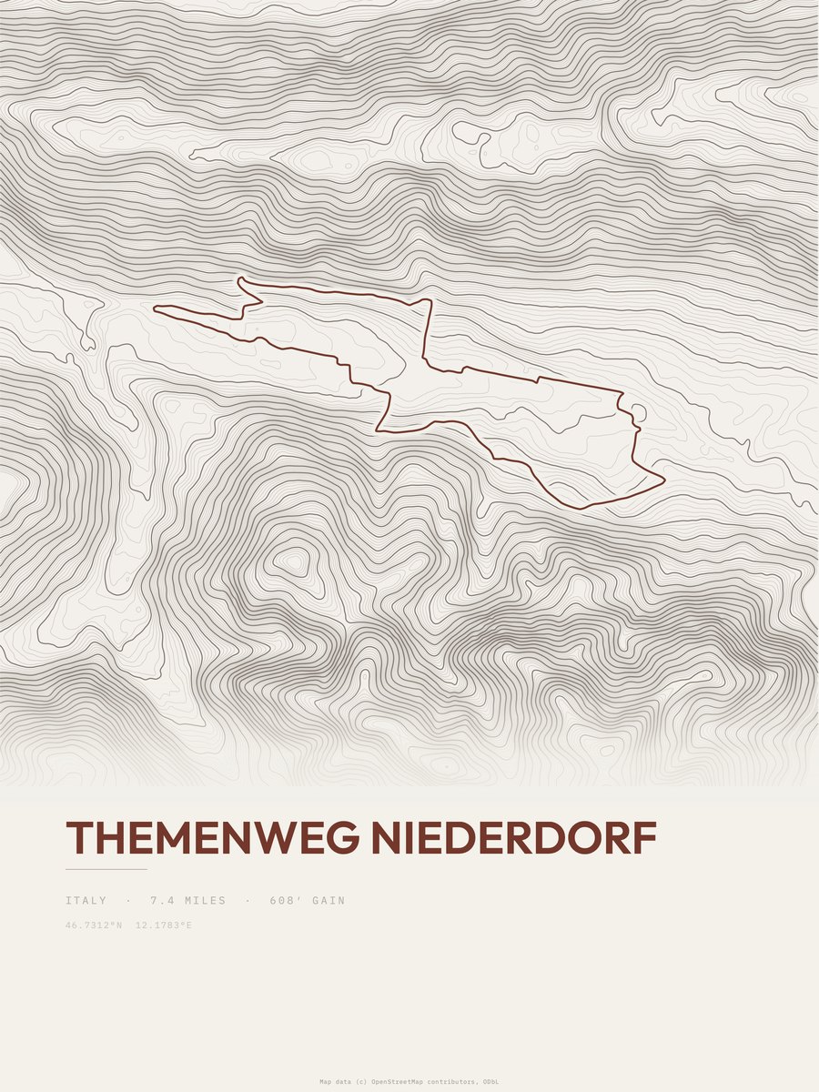 Themenweg Niederdorf topographic trail print