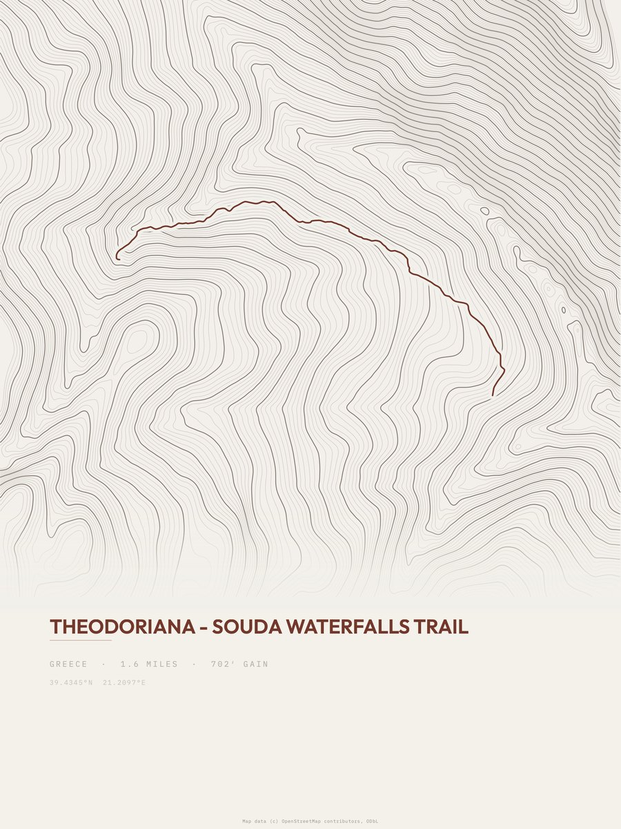 Souda Waterfalls Trail topographic trail print