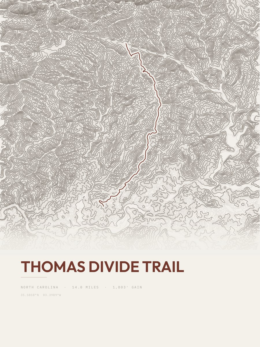 Thomas Divide Trail topographic trail print