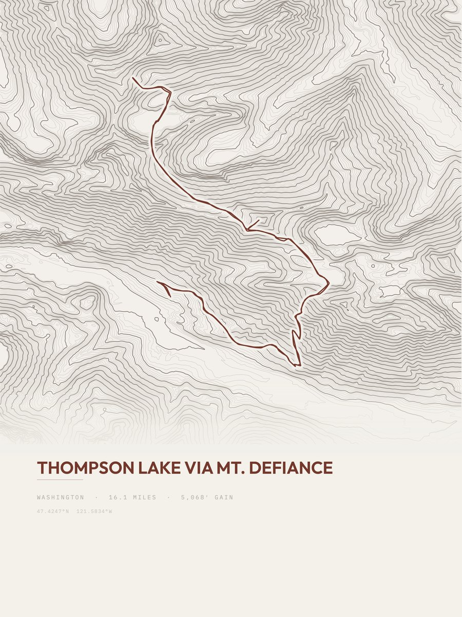 Thompson Lake via Mount Defiance topographic trail print