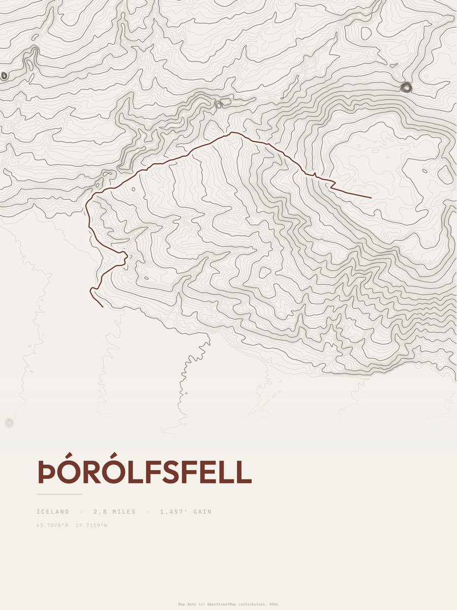 Þórólfsfell topographic trail print