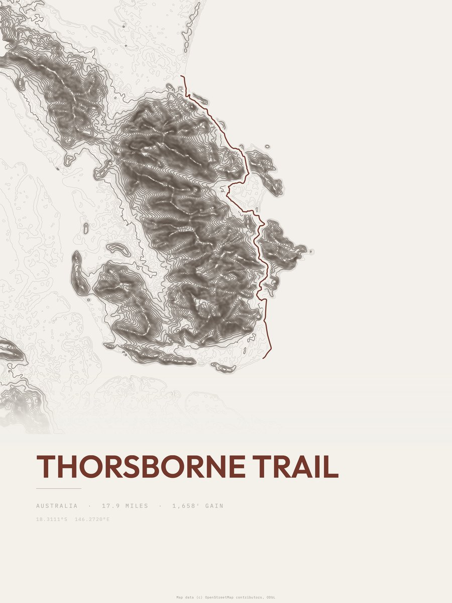 Thorsborne Trail topographic trail print
