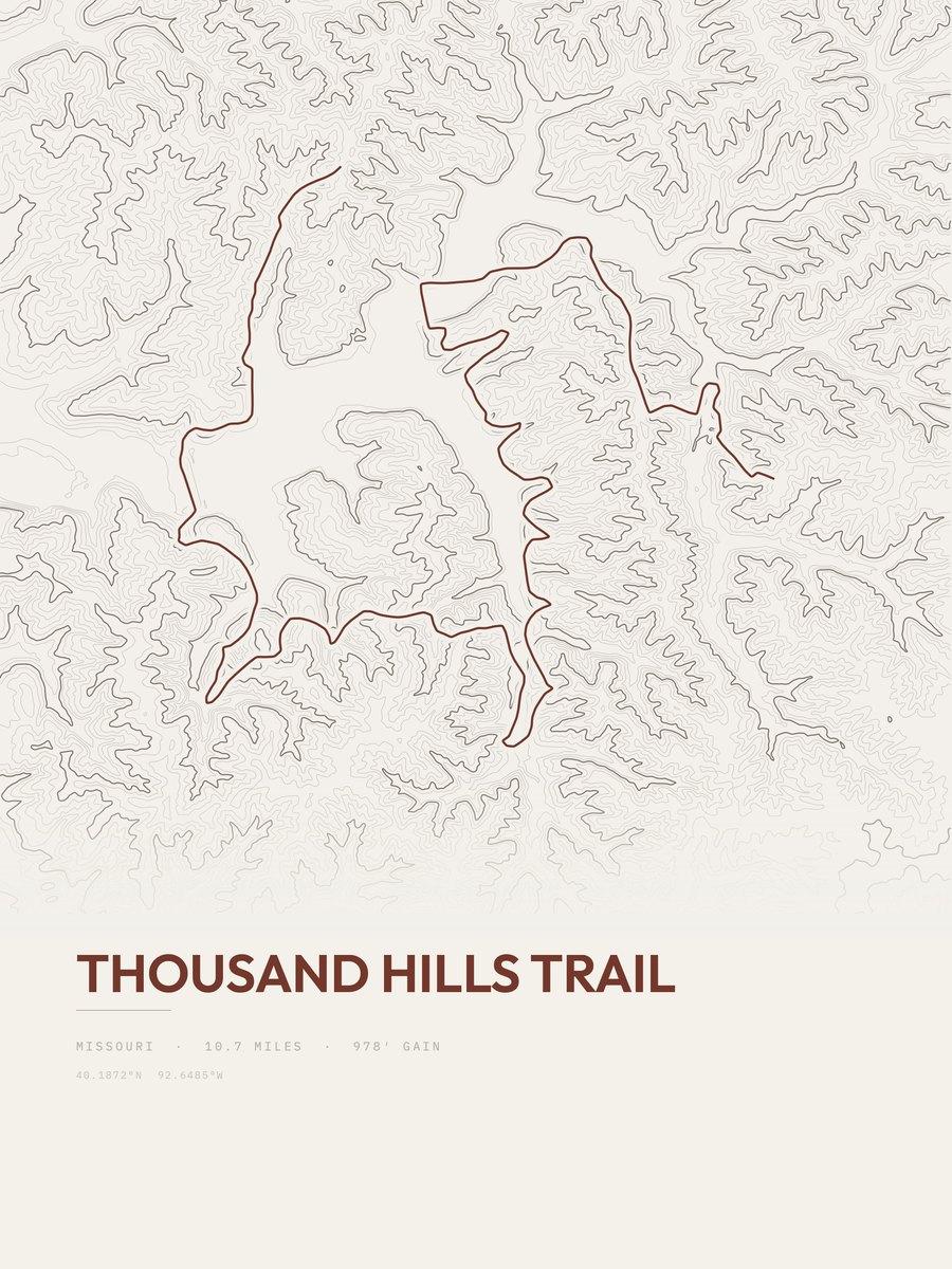 Thousand Hills Trail topographic trail print