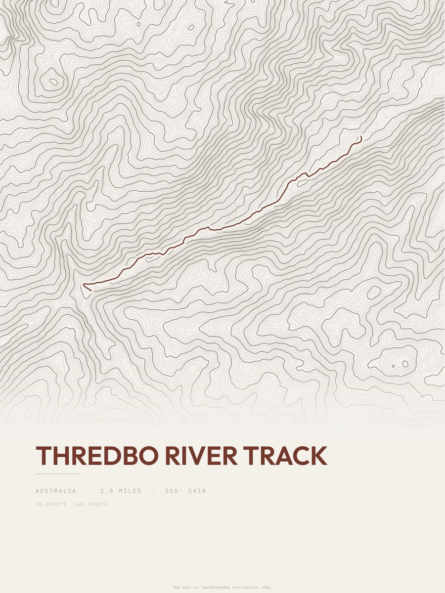 Thredbo River Track topographic trail print