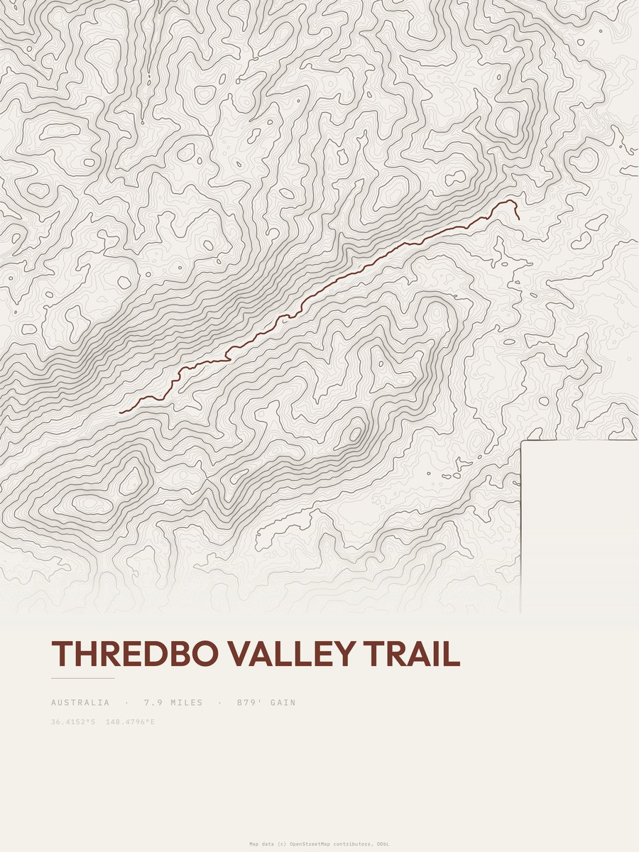 Thredbo Valley Trail topographic trail print