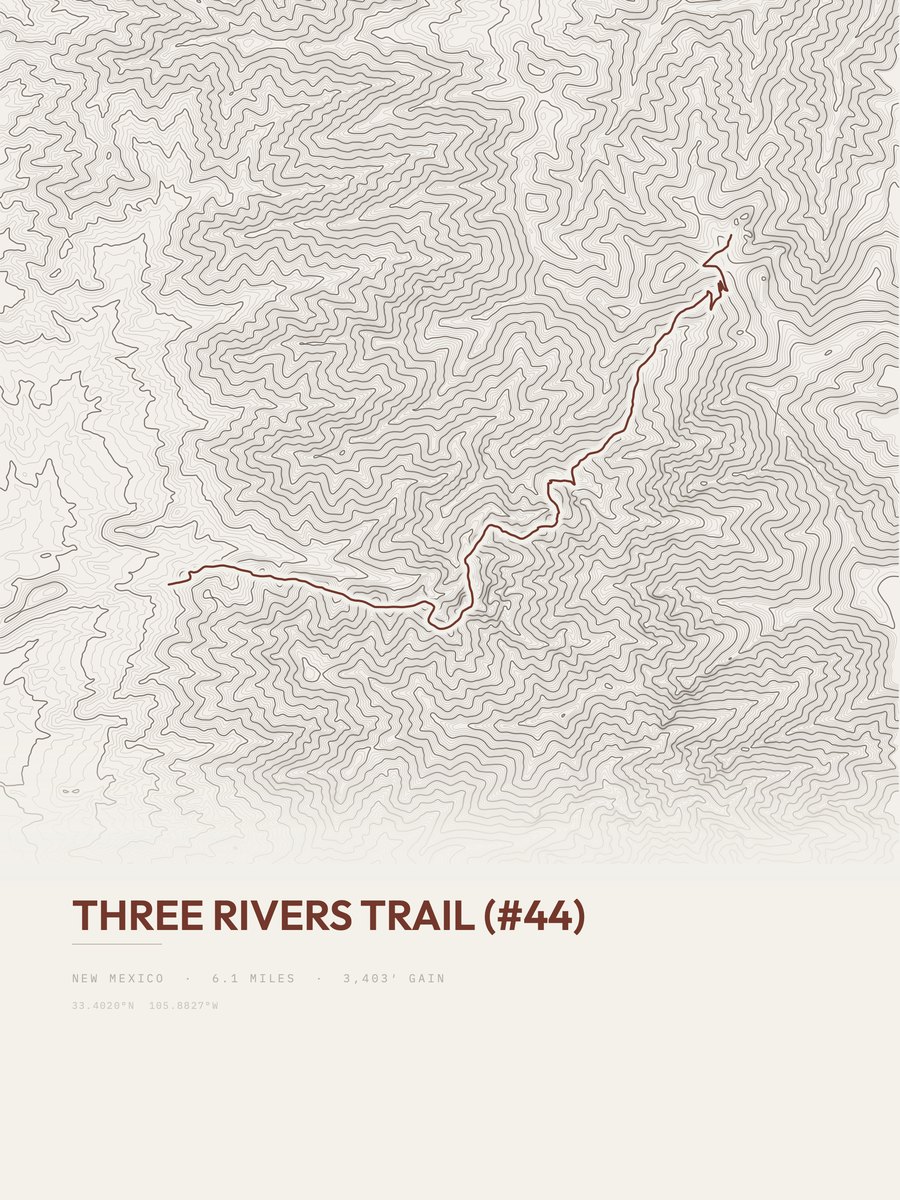 Three Rivers Trail topographic trail print