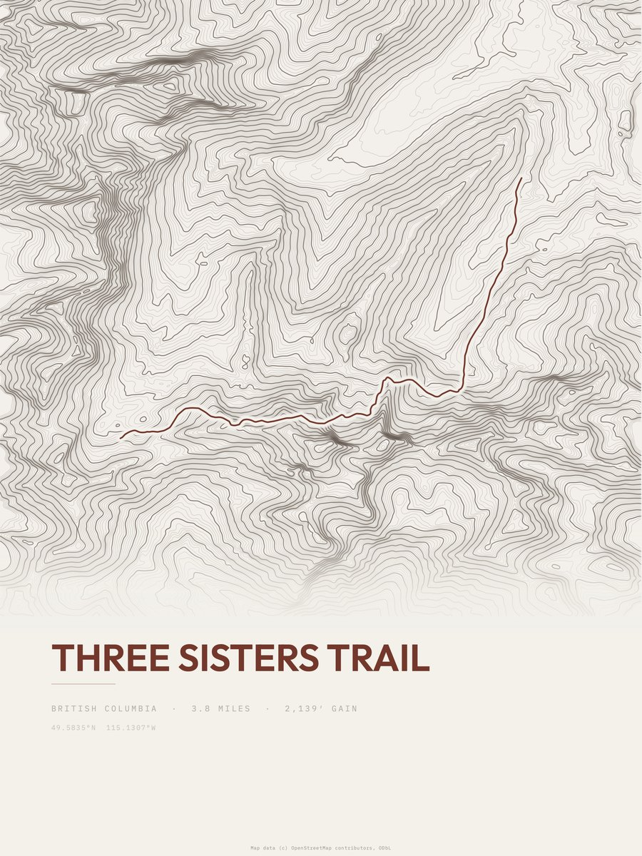 Three Sisters Trail Topographic print