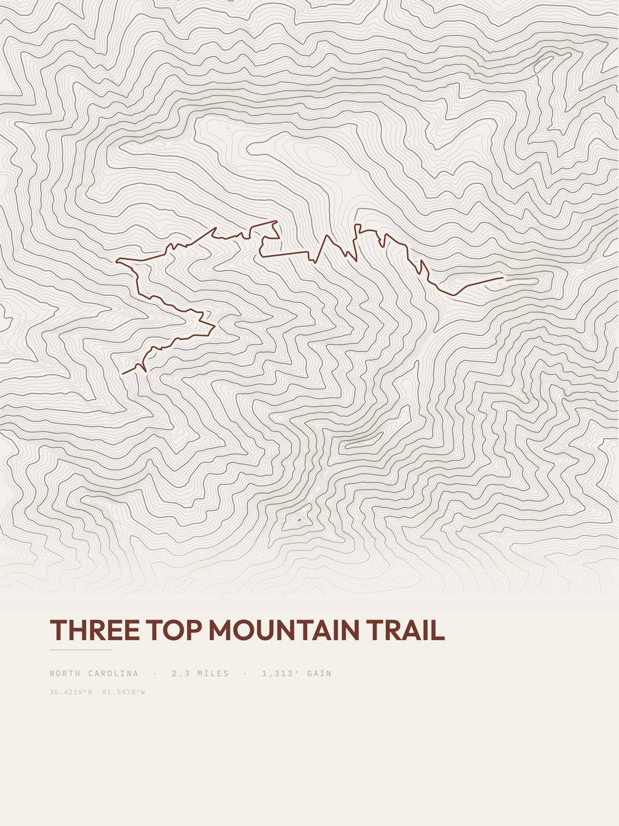 Three Top Mountain Trail topographic trail print