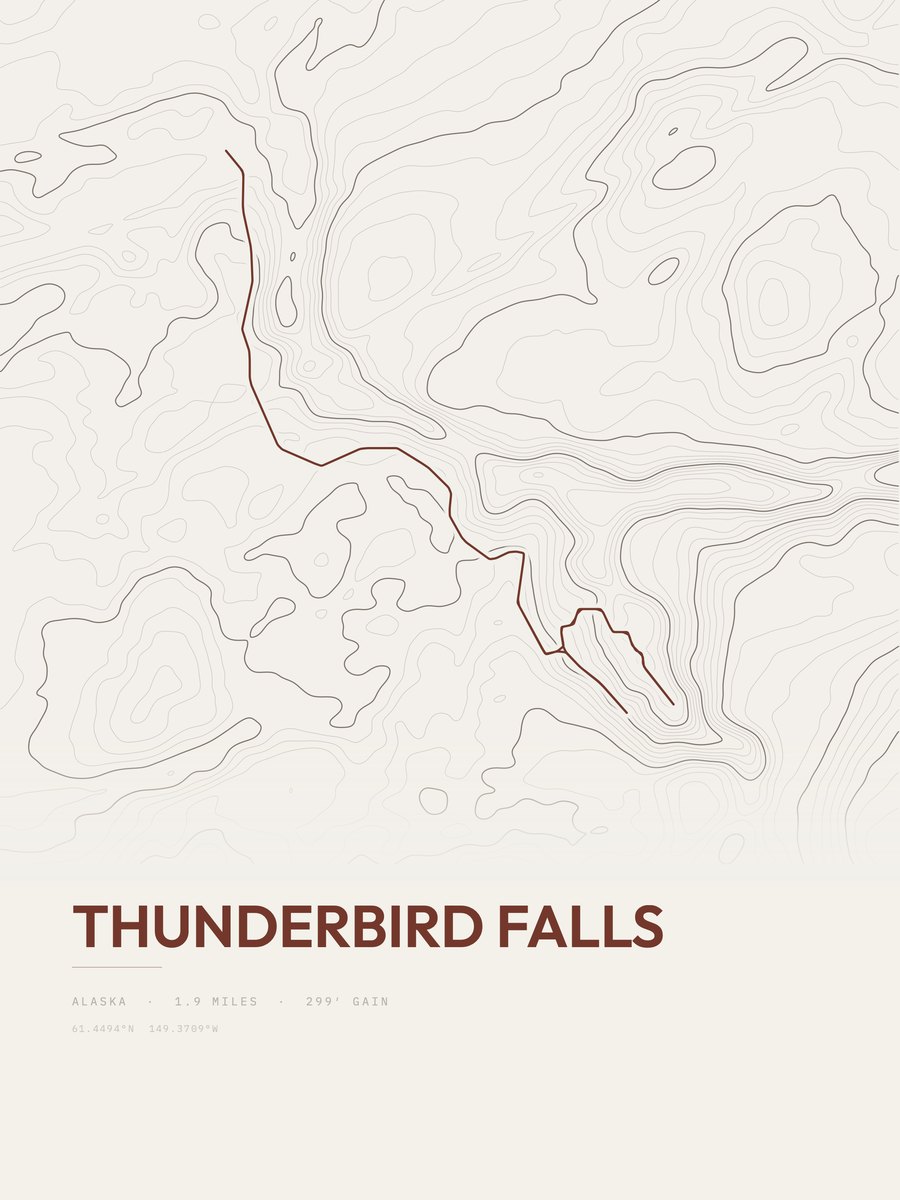 Thunderbird Falls topographic trail print
