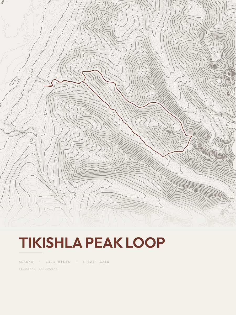 Tikishla Peak Loop topographic trail print
