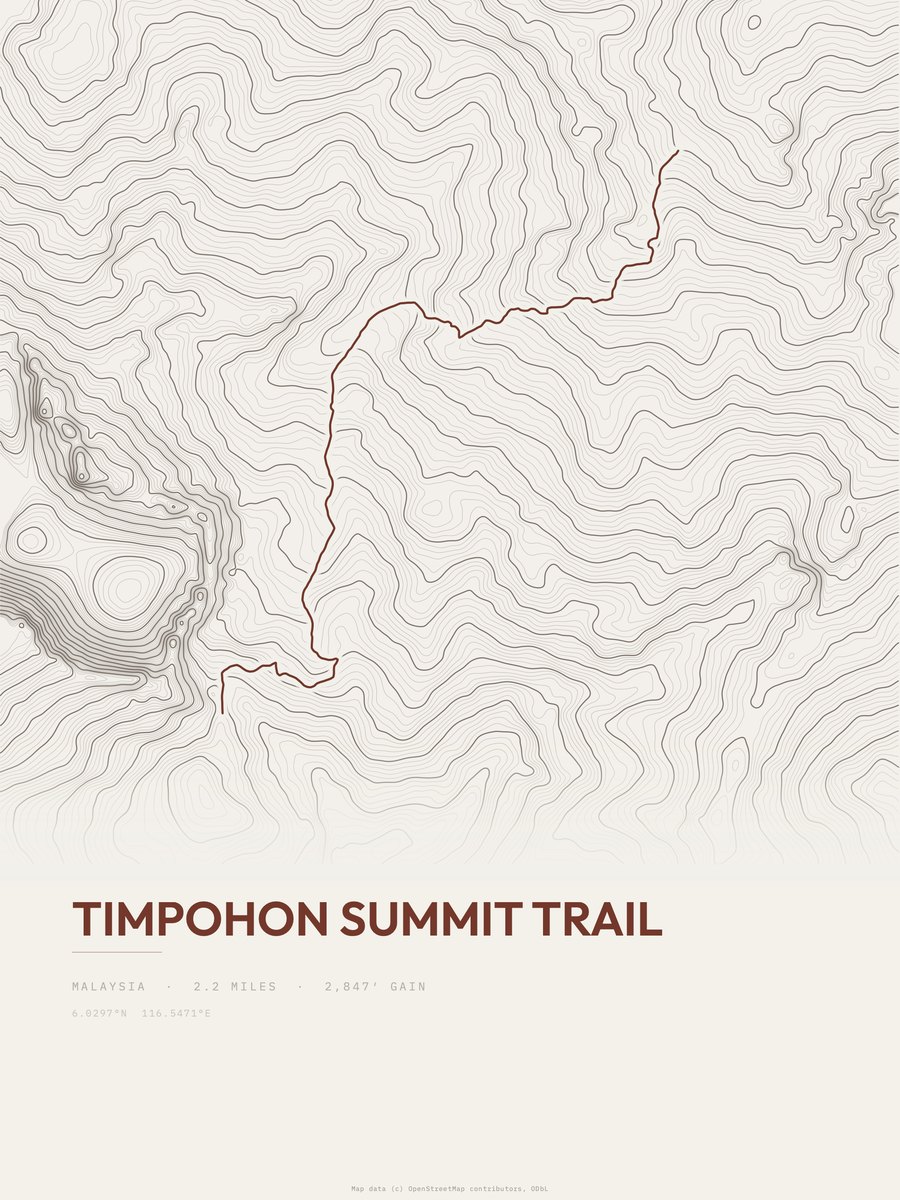 Timpohon Summit Trail topographic trail print