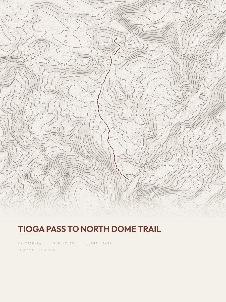 Tioga Pass to North Dome Trail Topographic print