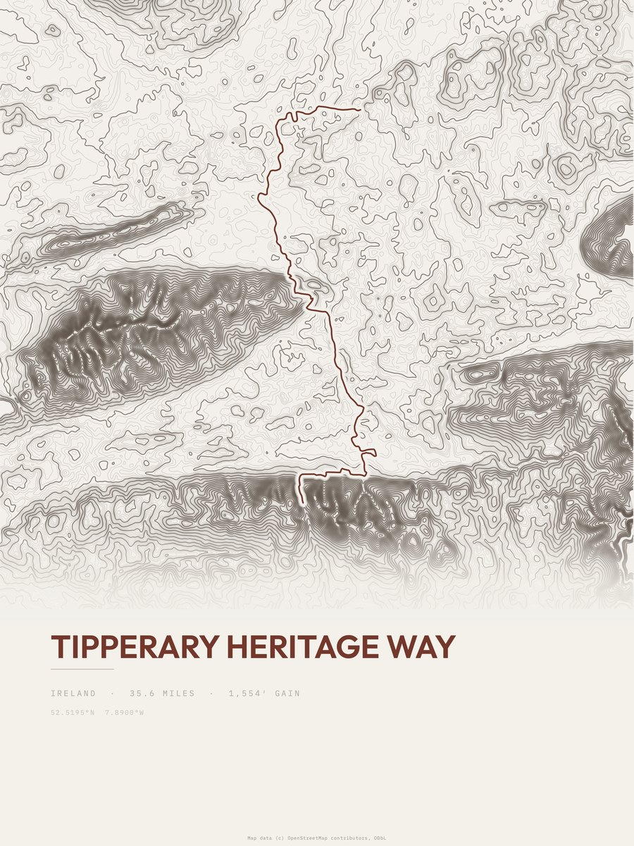 Tipperary Heritage Way topographic trail print