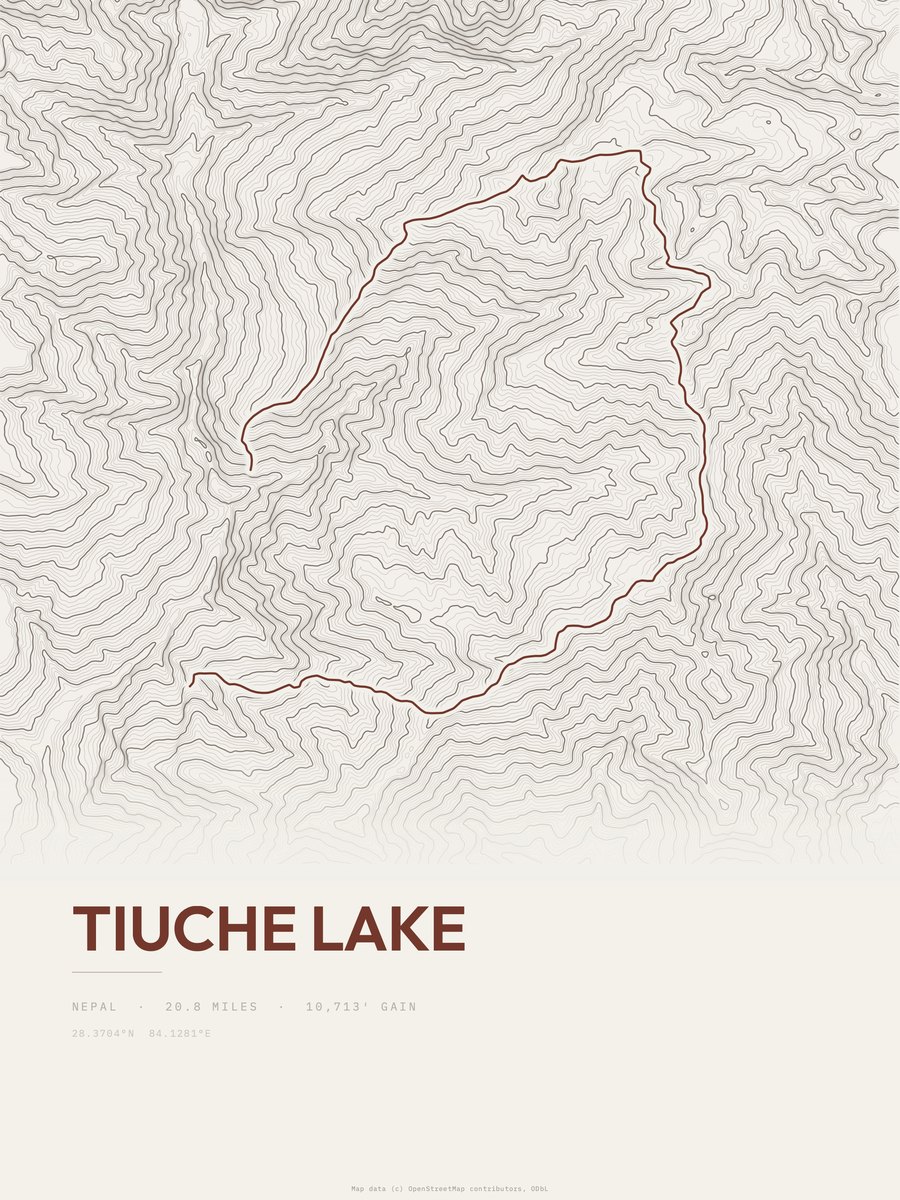 Tiuche Lake topographic trail print