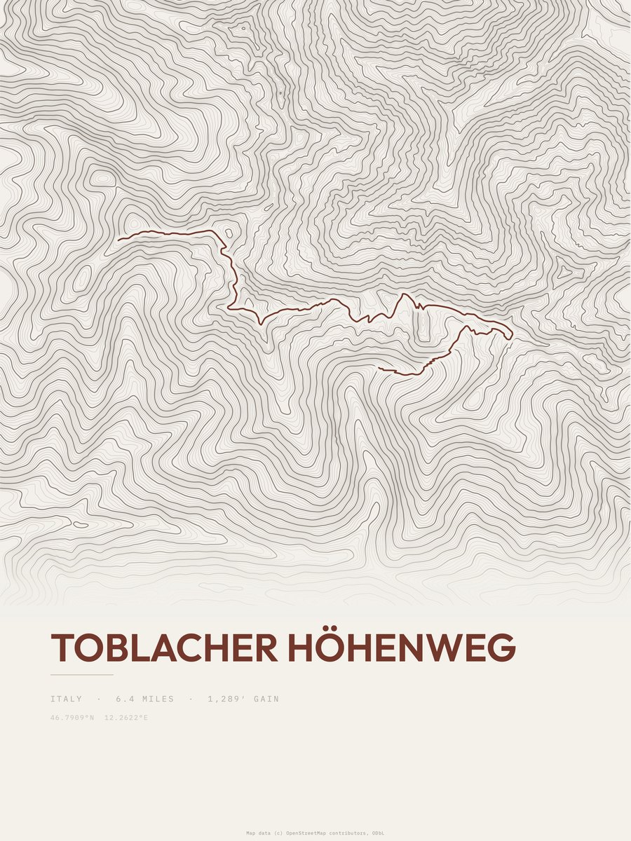 Toblacher Höhenweg topographic trail print