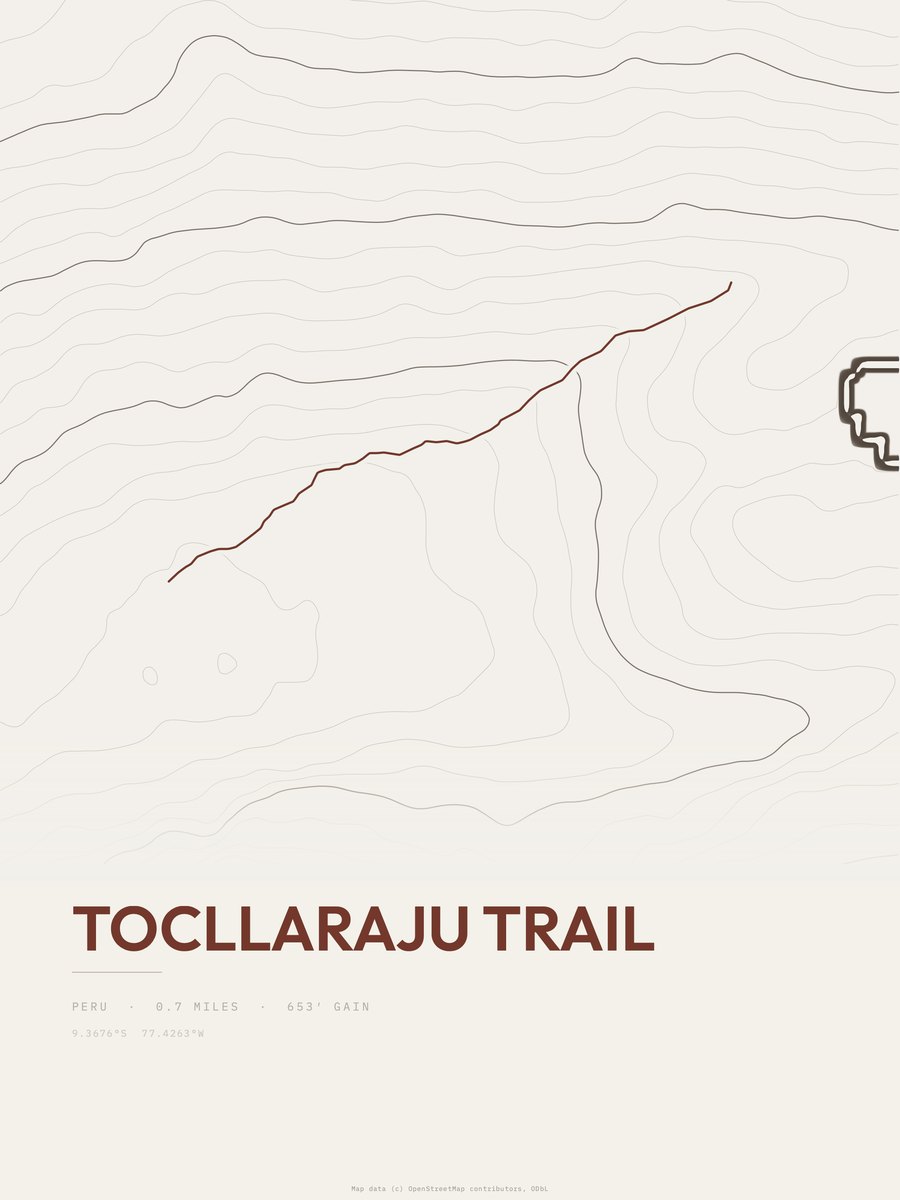 Tocllaraju Trail topographic trail print