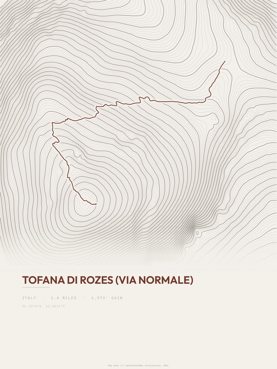 Tofana di Rozes topographic trail print