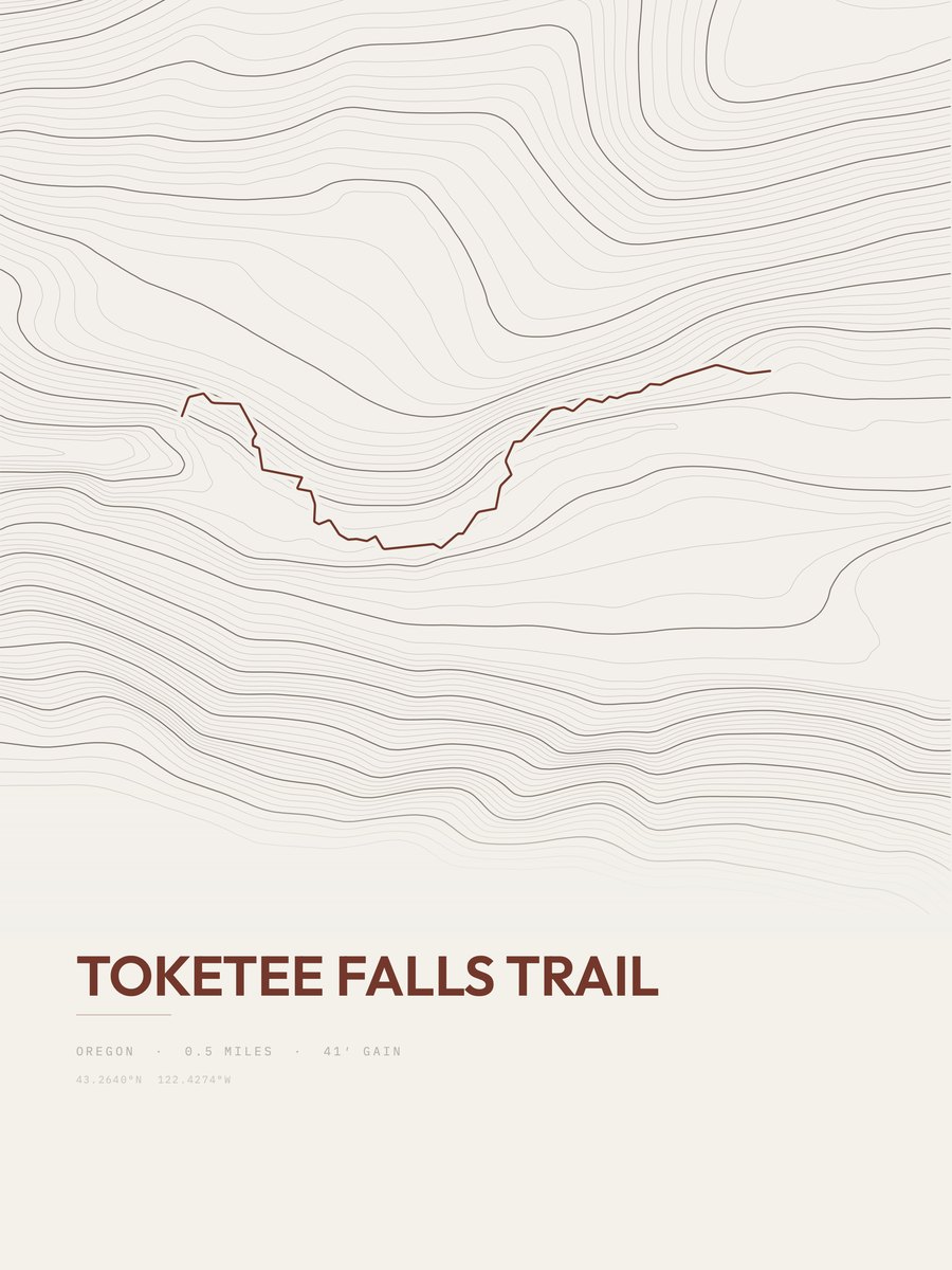 Toketee Falls Trail Topographic print