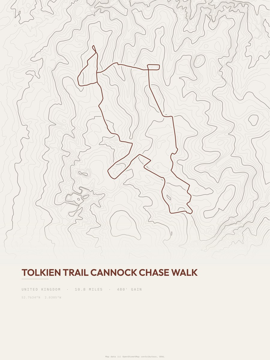 Tolkien Trail Cannock Chase Walk topographic trail print
