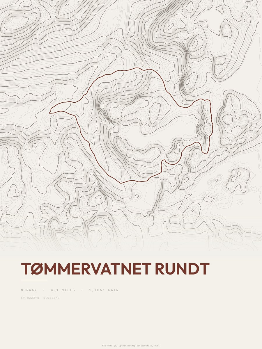 Tømmervatnet rundt topographic trail print