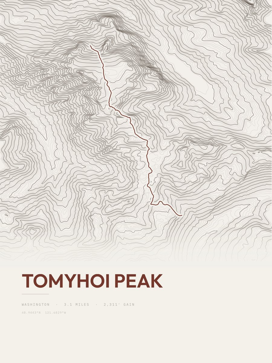 Tomyhoi Peak topographic trail print